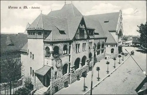 Ansichtskarte Worms Bahnhof 1914