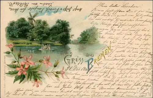 Ansichtskarte Bremen Künstler Litho: Park Windmühle 1905 