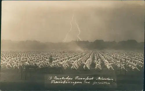 München 13. Turnfest Übungen bei Gewitter - Privatfoto AK 1923 