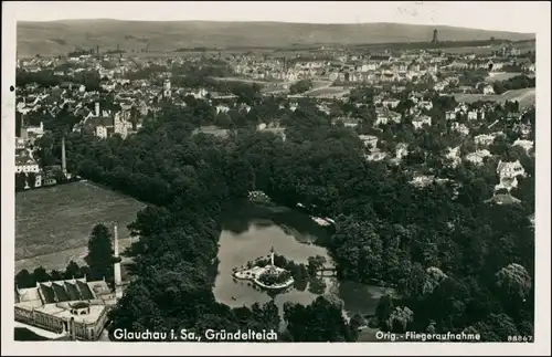 Ansichtskarte Glauchau Luftbild - Fabrik - Gründelteich 1934 