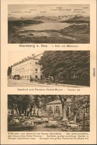 Ansichtskarte Starnberg 3 Bild: Stadt Gasthaus Pellet Mayer 1918 