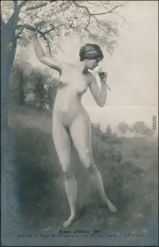 Ansichtskarte  Fotokunst - Junge Frau nackt am Baum Hiver Nude 1911