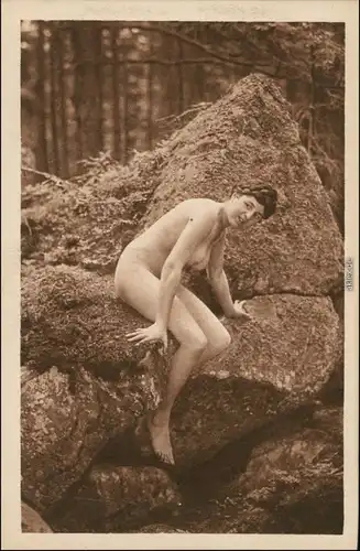 Ansichtskarte  junge Frau nackt Erotik Erotika - Felsen Elfenzauber Nude 1920