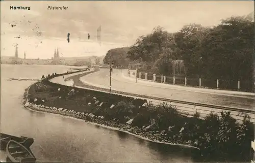 Ansichtskarte Hamburg Straßenpartie - Alsterufer 1918 