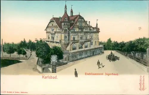 Postcard Karlsbad Karlovy Vary Etablissement Jägerhaus - Straße 1904 