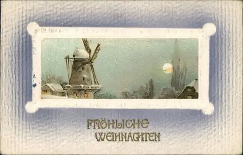 Ansichtskarte  Weihnachten - Windmühler Mondschein 1910 Passepartout