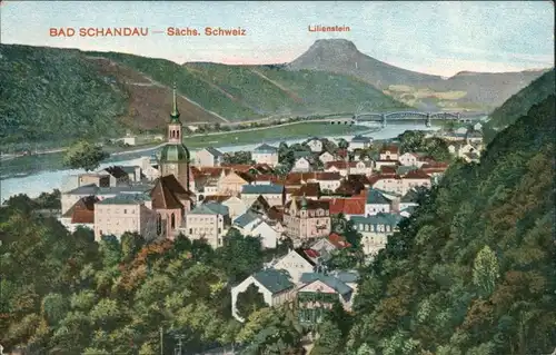 Ansichtskarte Bad Schandau Blick über die Stadt, Lilienstein 1913