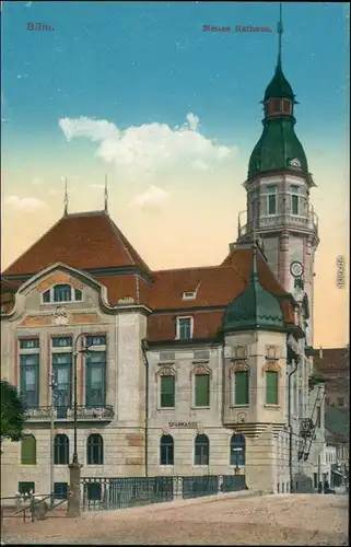 Postcard Bilin-Sauerbrunn Bílina kyselka Rathaus 1913