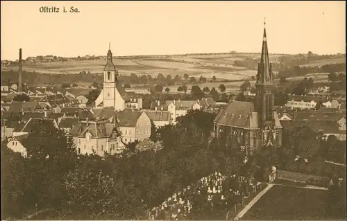 Ansichtskarte Ostritz (Oberlausitz) Wostrowc Blick auf den Ort 1912