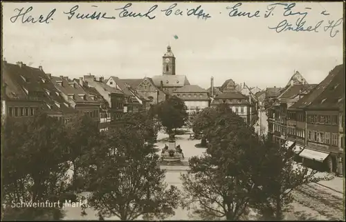 Ansichtskarte Schweinfurt Partie auf dem Marktplatz 1928 
