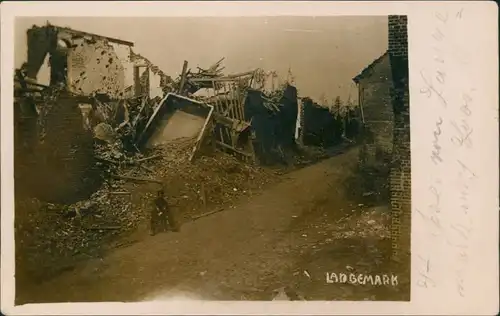 Langemarck Langemark zerstörte Straße WK1 - Privatfoto AK 1917 