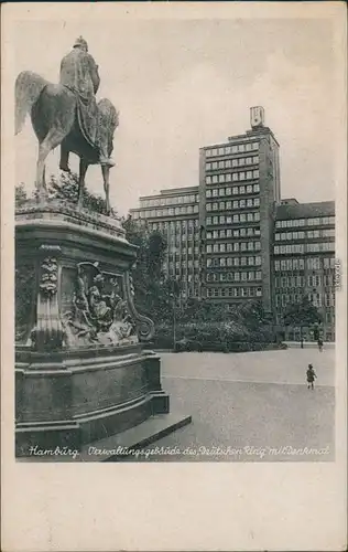 Ansichtskarte Hamburg Verwaltungsgebäude Deutscher Ring mit Denkmal 1932 