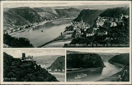 Ansichtskarte Bad Kösen Ruine Rheinfels mit St. Goor, Burg Katz, Loreley 1932