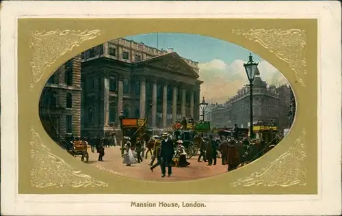 Postcard London Straßenpartie Mansion House - Gold-Rahmen 1911 Goldrand