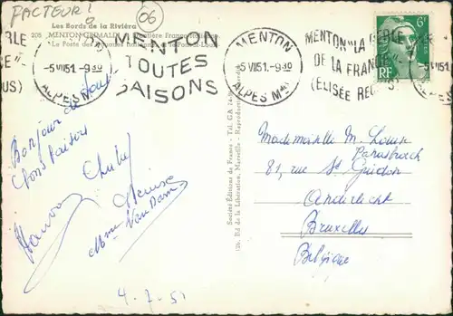 CPA Menton Mentoun/ Mentone Frontière Franco-Italienne 1951