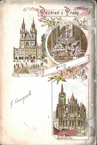 Litho Postcard Prag Praha Tynsky chram, Kathedrala sv Vita 1898