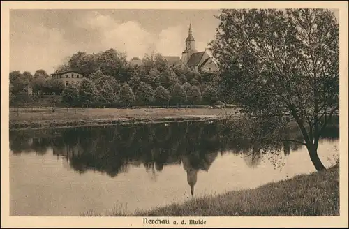 Ansichtskarte Nerchau Blick über die Mulde auf den Ort 1912