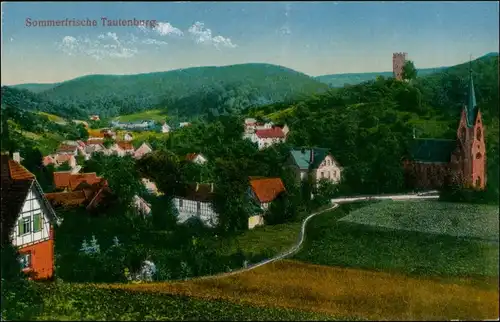 Ansichtskarte Tautenburg-Dornburg-Camburg Blick auf den Ort, Kirche 1920