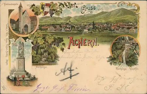 Ansichtskarte Achern Litho AK: Stadt, Denkmal, Kapelle 1898 
