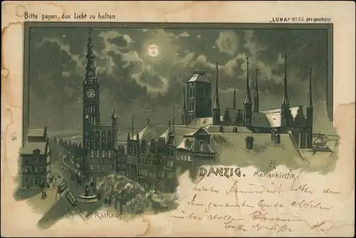 Postcard Danzig Gdańsk/Gduńsk Litho AK: Stadt bei Nacht 1899 
