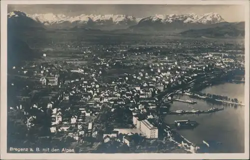Ansichtskarte Bregenz Gesamtansicht mit Alpen 1934