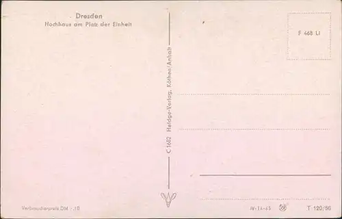 Ansichtskarte Dresden Hochhaus am Platz der Einheit 1956