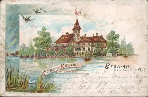 Ansichtskarte Schwachhausen-Bremen Kaffeehaus am Emmasee 1899