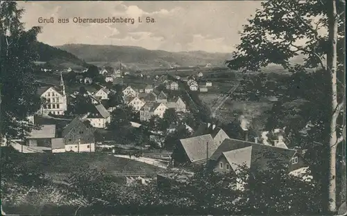 Ansichtskarte Oberneuschönberg-Olbernhau Panorama-Ansicht vom Ort 1921