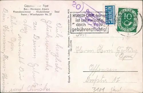 Oppershausen-Wienhausen Gasthof zur Post, Kaffeegarten, Dorfpartie,  Aller 1949