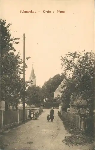 Schmorkau-Neukirch (bei Königsbrück)  Kirche mit Frau   Kinder Vordergrund 1911
