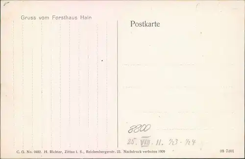 Ansichtskarte Hain-Oybin Forsthaus Hain 1909 