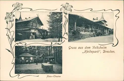 Ansichtskarte Loschwitz-Dresden Volksheim - Heidepark: 3 Bild 1912 