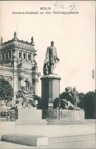 Ansichtskarte Berlin Bismarck-Denkmal vor dem Reichstag 1909 
