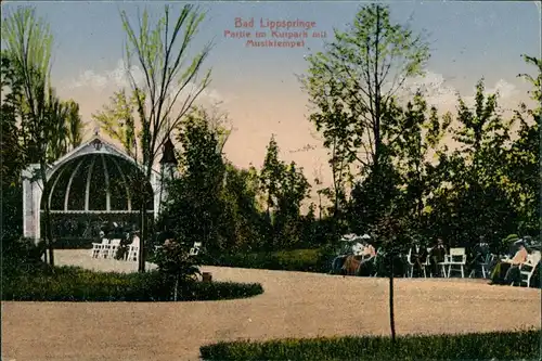 Ansichtskarte Bad Lippspringe Partie im Kurpark mit Musicktempel 1914 