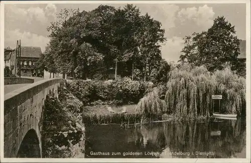 Ansichtskarte Trendelburg Brücke . Gasthaus zum goldenen Löwen 1928 