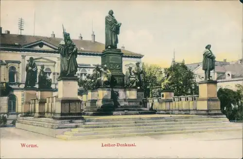 Ansichtskarte Worms Partie am Lutherdenkmal 1908 