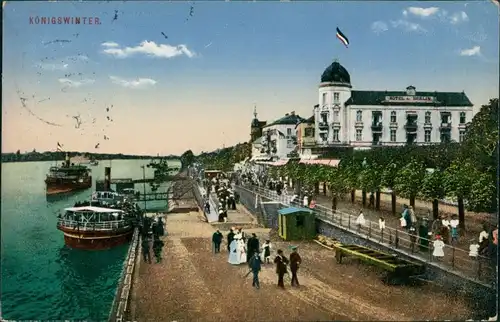 Ansichtskarte Königswinter Hotel, Dampfer und Anlegestelle 1914 