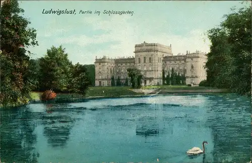 Ansichtskarte Ludwigslust Schloss Schlossgarten Teich 1913
