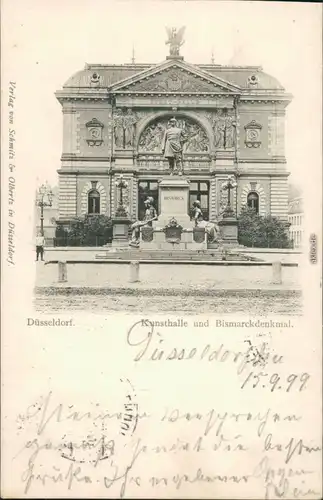 Ansichtskarte Düsseldorf Kunsthalle und Bismarckdenkaml 1899 