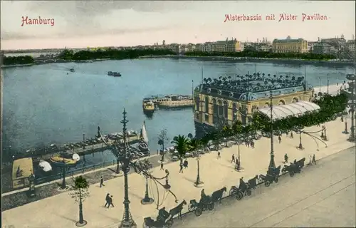 Ansichtskarte Hamburg Alsterbassin mit Alster Pavillon 1912 