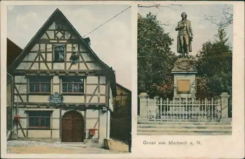 Ansichtskarte Marbach am Neckar 2 Bild: Gasthaus - Denkmal 1912 
