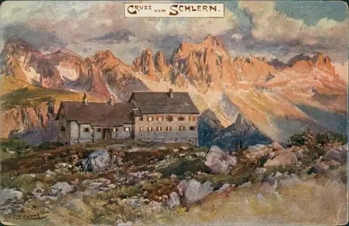 Cartoline Seis am Schlern Siusi allo Sciliar Künstlerkarte - Haus 1913 