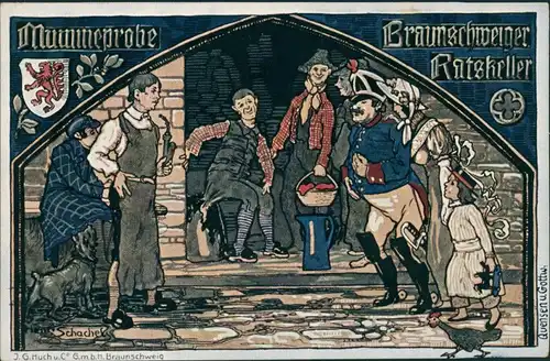 Ansichtskarte Braunschweig Künstlerkarte Mummeprobe - Ratskelelr 1909 