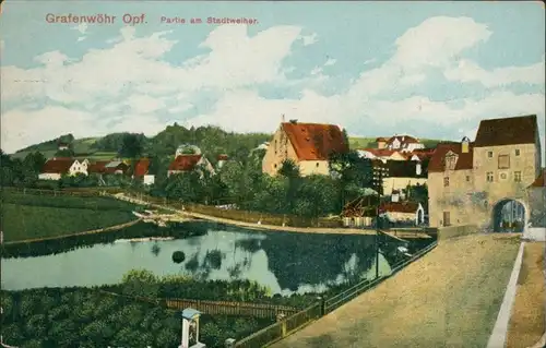 Ansichtskarte Grafenwöhr Straße - Partie am Stadtweiher 1913 