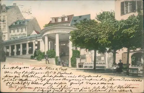 Karlsbad Karlovy Vary Restaurant - Schlossbrunn, Straße (Handcoloriert) 1902 