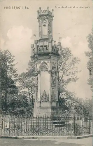 Ansichtskarte Freiberg (Sachsen) Schwedendenkmal im Albertpark 1908