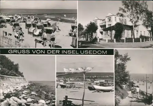 Usedom belebter Strand, Erholungsheim, Streckelberg, Kölpinsee 1982