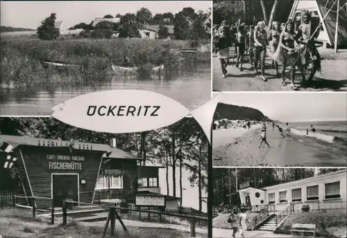 Ansichtskarte Ückeritz (Usedom) Cafe Tanzbar, Fischerhütte, Neptunumzug 1977