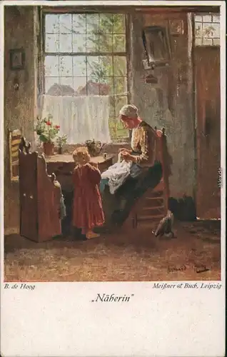 Ansichtskarte  Künstlerkarten - B. de Hoog - Näherin 1918