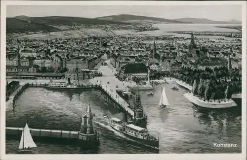 Ansichtskarte Konstanz Hafen mit Dampfschiff 1929